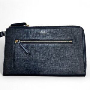 Smythson Men's Black Leather Panama Pochette Pouch, Wristlet - NWOT